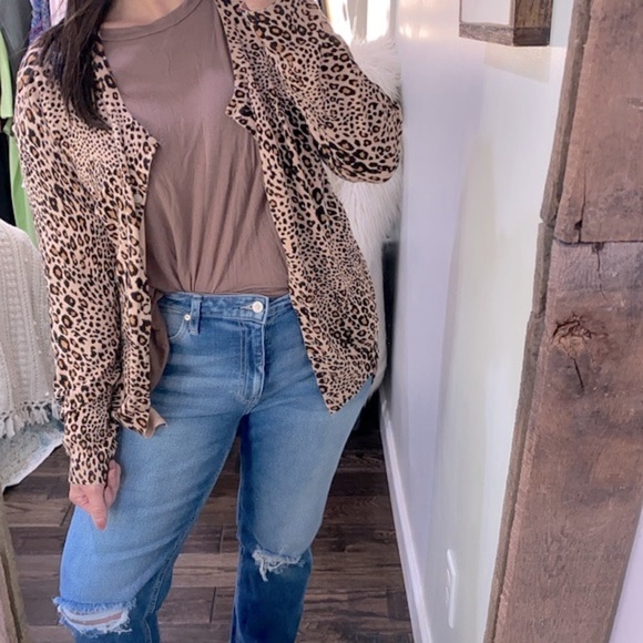 Time and True leopard print knit sweater cardigan size XLarge - Picture 1 of 7
